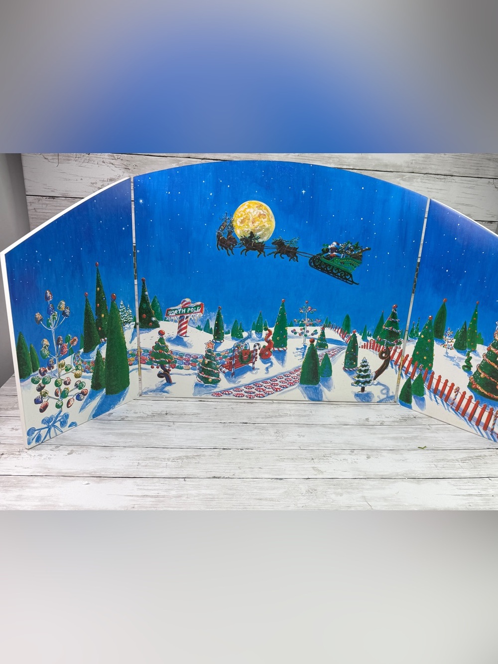 Dept 56 Christmas Eve Flight Backdrop #53037 RETIRED 3-Panel Folding Wood Screen
